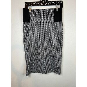Tess Valia Sportswear Black White Geometric Greek Key Pencil Skirt Womens Large